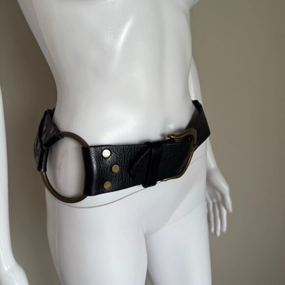 VTG 90s Y2K Grunge Leather Statement Belt Wide O-Ring Festival Hip Belt Punk main image 4